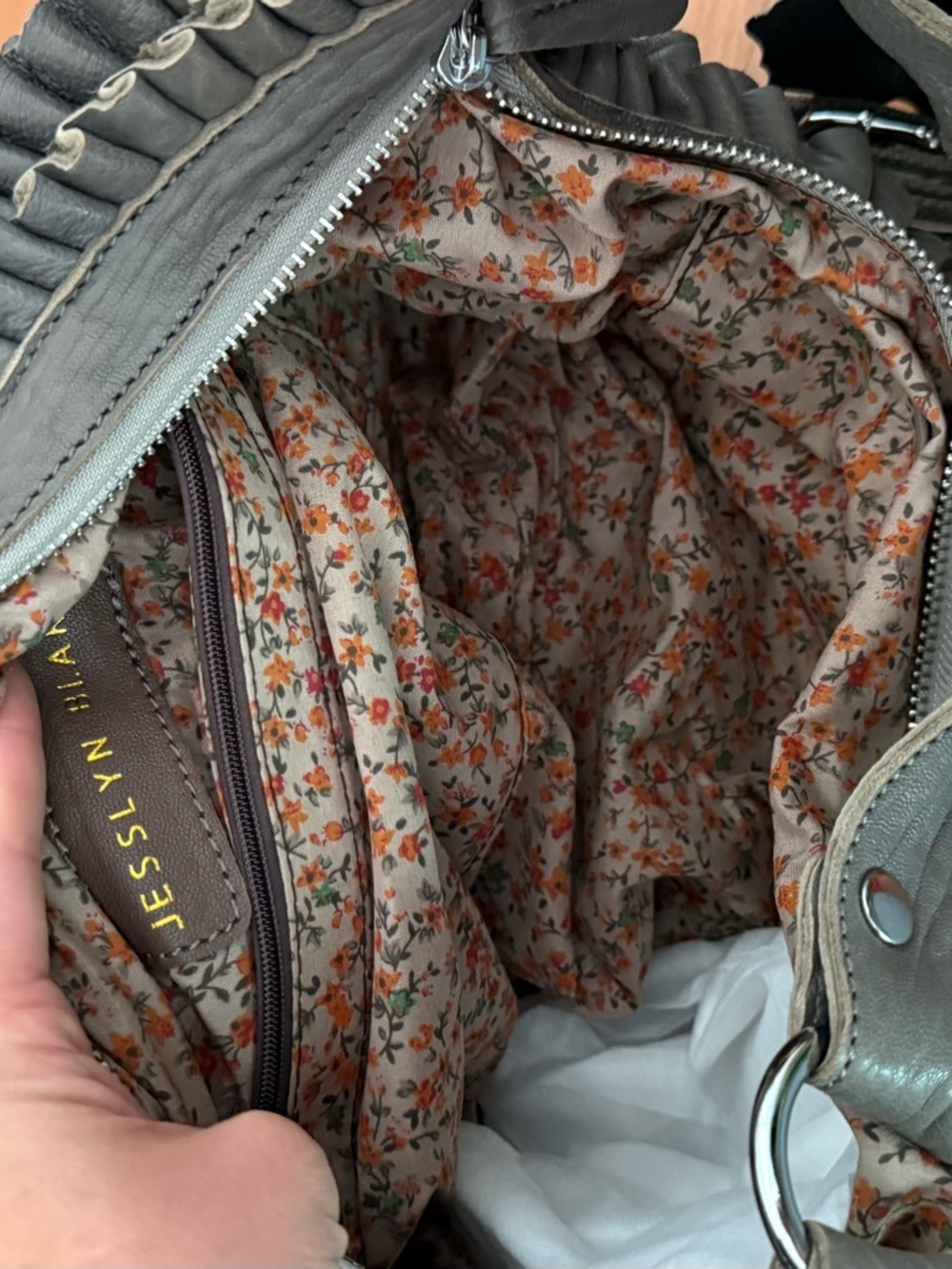 Ruffled Hobo Shoulder Bag in Charcoal - Picture 5 of 5